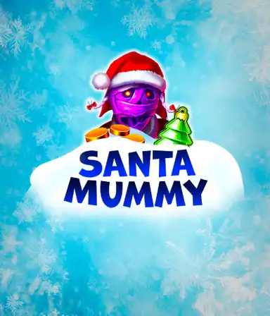 Discover the quirky "Santa Mummy" slot game by Belatra, showcasing a Santa-clad mummy decked out in festive holiday attire. This eye-catching image portrays the mummy with a bright purple hue, wearing a Santa hat, surrounded by snowy blue and frosty snowflakes. The game's title, "Santa Mummy," is boldly written in large, frost-like blue letters.